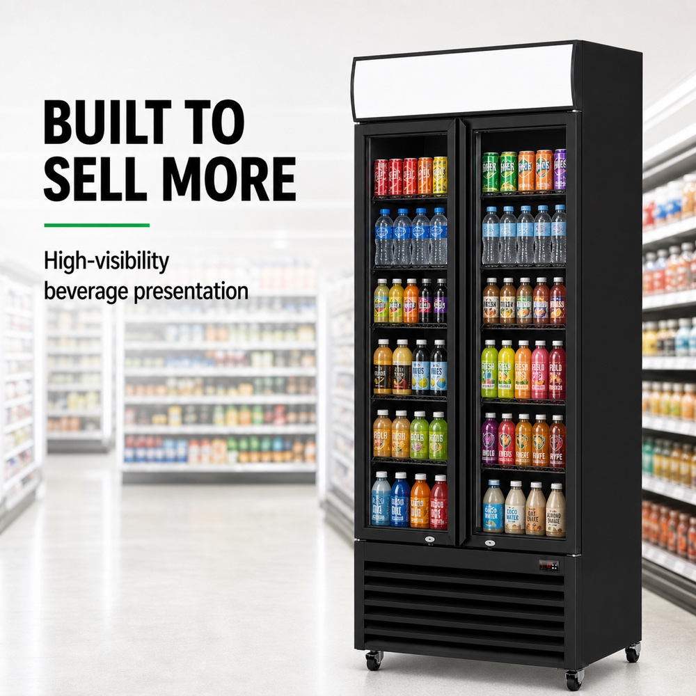 Thermaster Double Glass Door Colourbond Upright Drink Fridge - LG-580BP