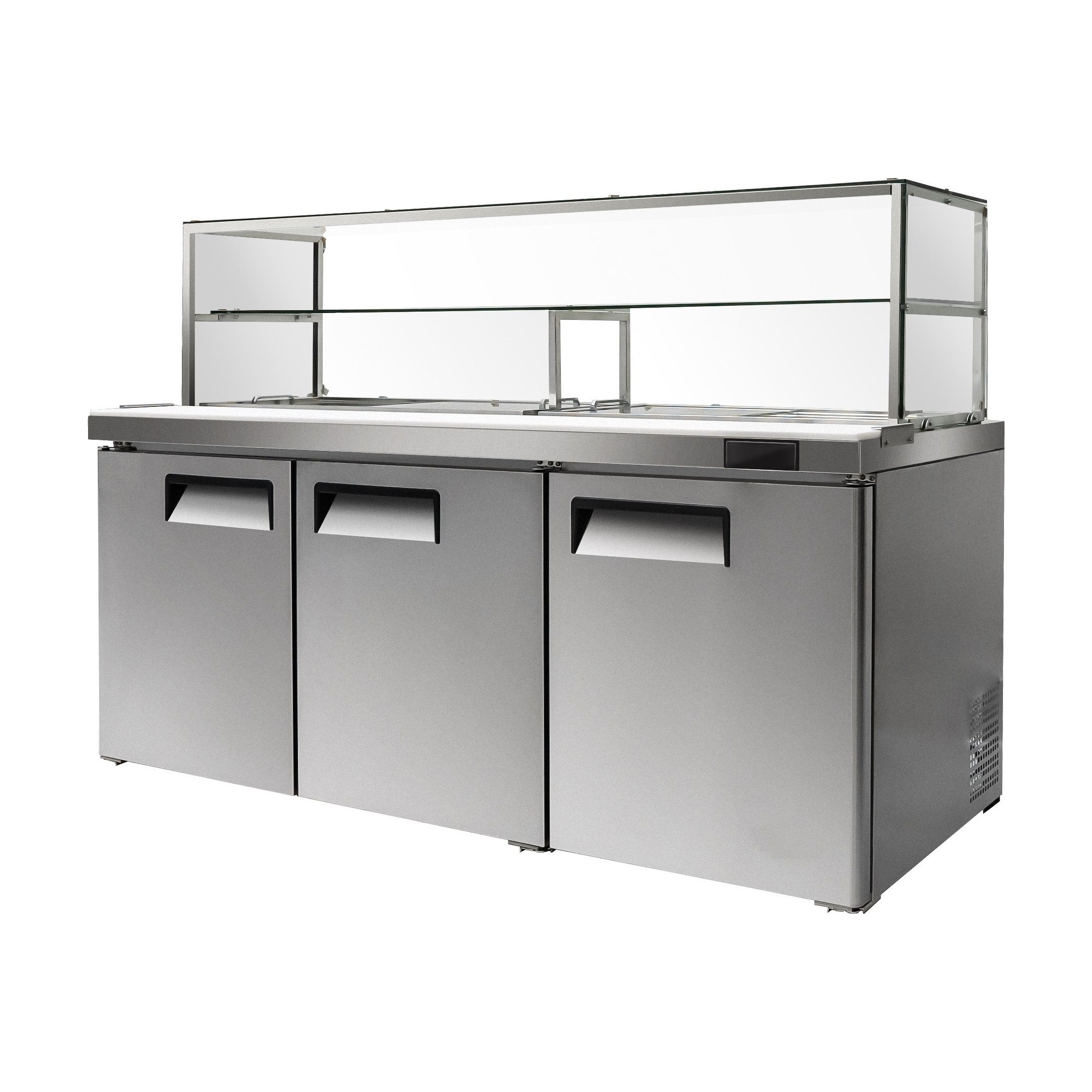 Commercial Salad Preps - Three Door Salad Prep Fridge with Glass Top