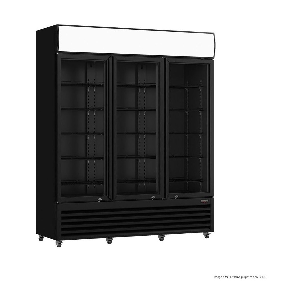Thermaster Three Glass Door Colourbond Upright Drink Fridge LG-1203BP (Black)