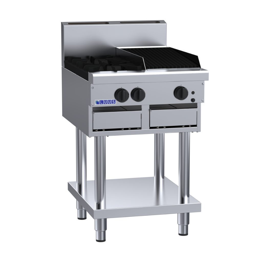 Luus 2 Burner 300mm Chargrill Cooktop with flame failure, legs & shelf