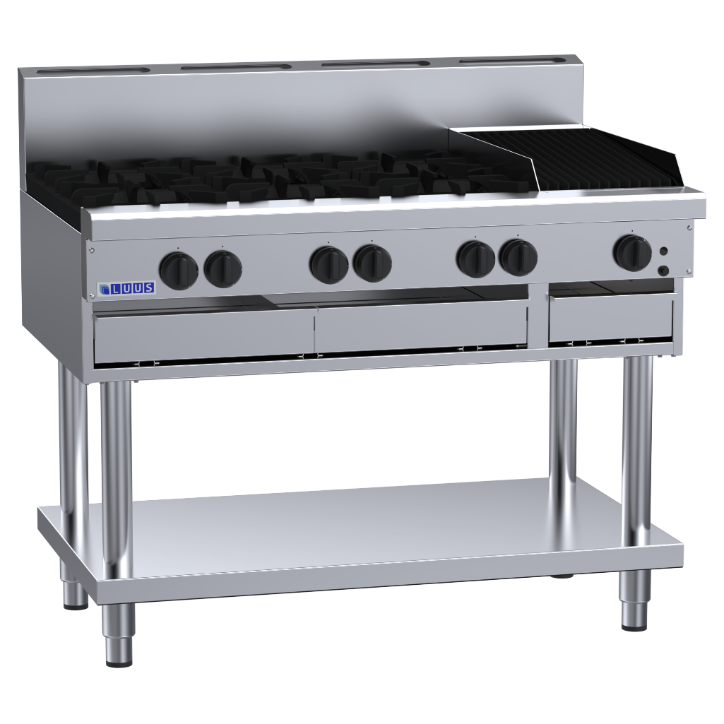 Luus 6 Burner 300mm Chargrill Cooktop with flame failure, legs & shelf