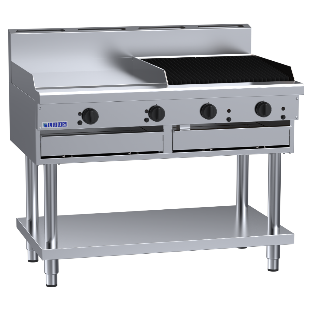 Luus 600mm Griddle 600mm Chargrill Combination with legs & shelf