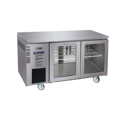 Under Bench Glass Door Fridge 1500mm/CUR15-2SG-600 (600mm depth)