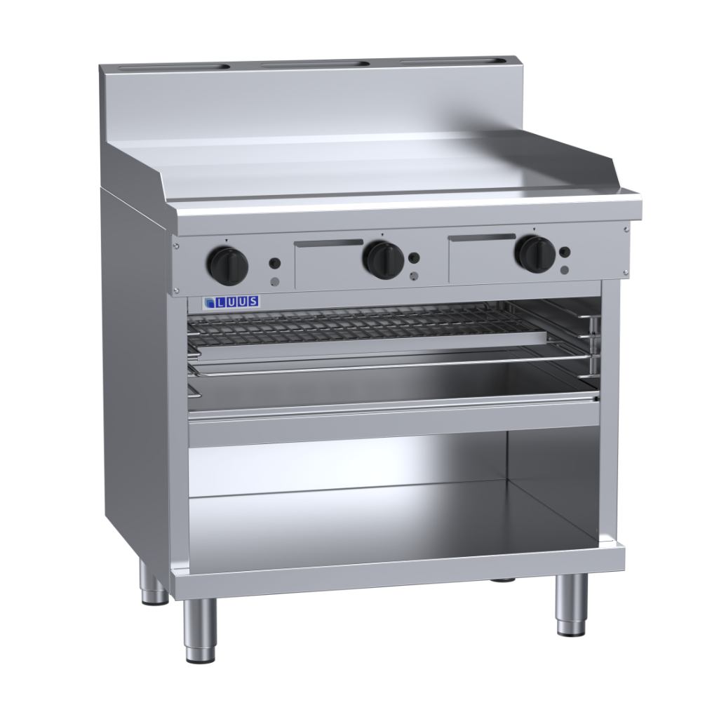 Luus 900mm Griddle Toaster with cabinet base and toasting racks