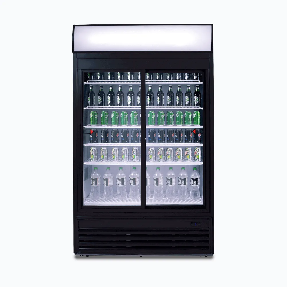 Upright Display Fridge  – 945L – 2 Doors – Sliding – Flat Glass
