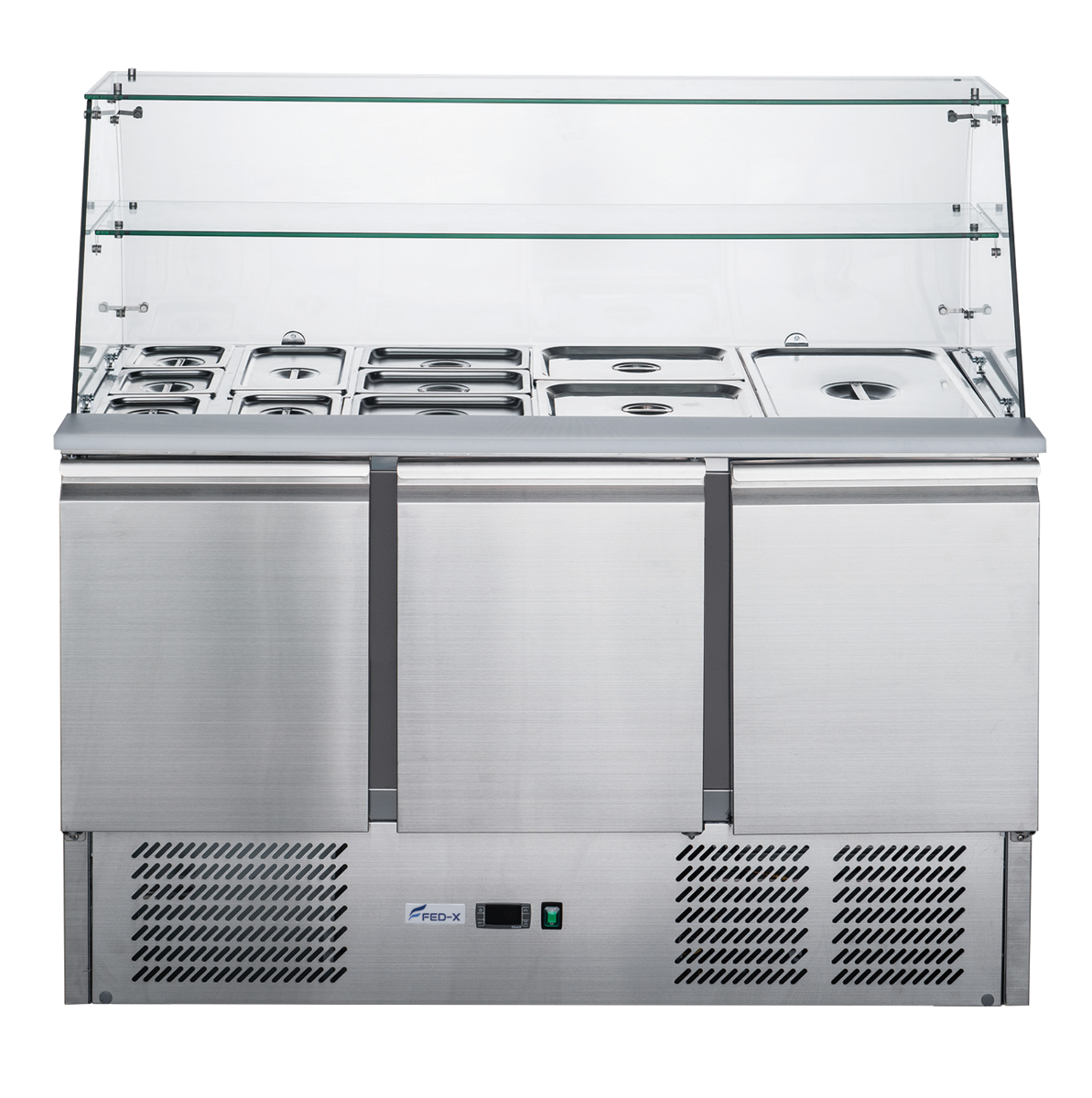 FED-X Three Door Salad Prep Fridge with Glass Top